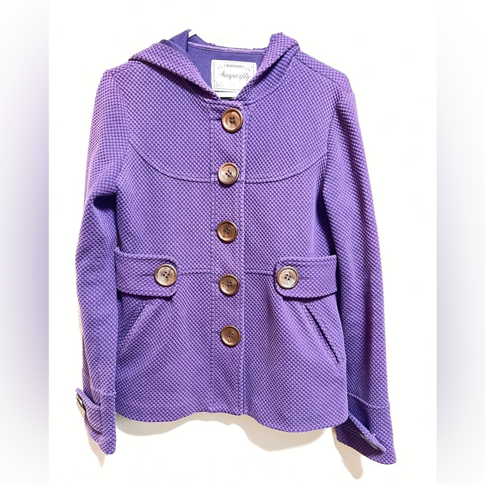 Sugarfly Girl's Quilted Jacket Size large Brown buttons Coat color Purple